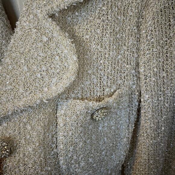 St. John Caviar knit jacket 12 beige cream silver rhinestone buttons - Picture 4 of 10